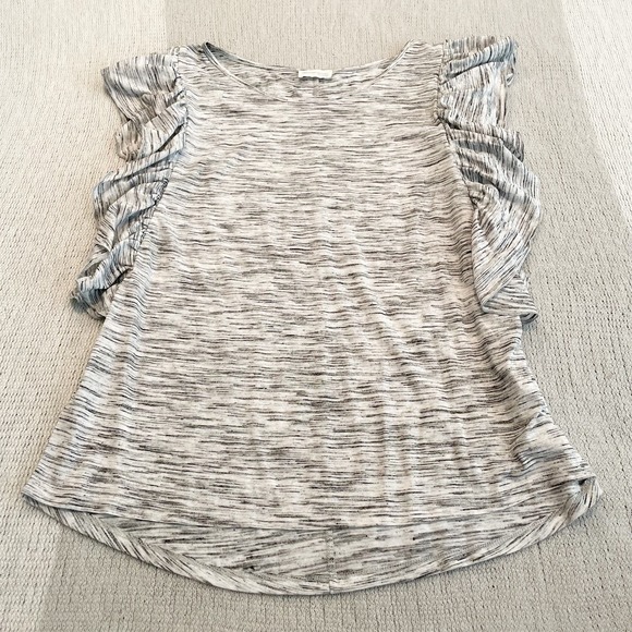 Elegantees Grey Marled Cap Sleeve Ruffle Detailed Top - XL - Picture 1 of 6
